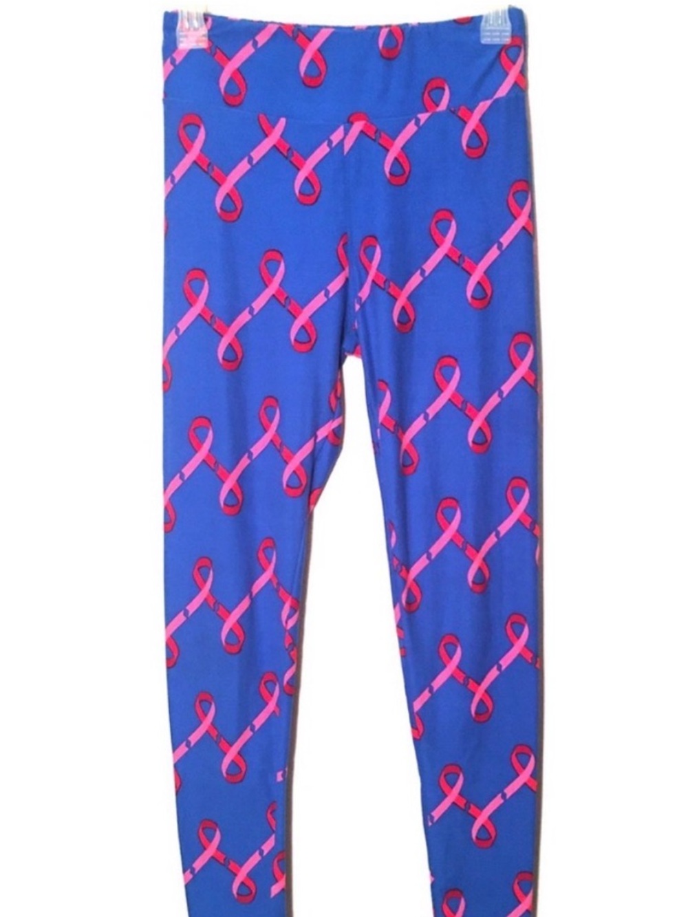 LuLaRoe Blue Leggings with Pink Ribbon Print